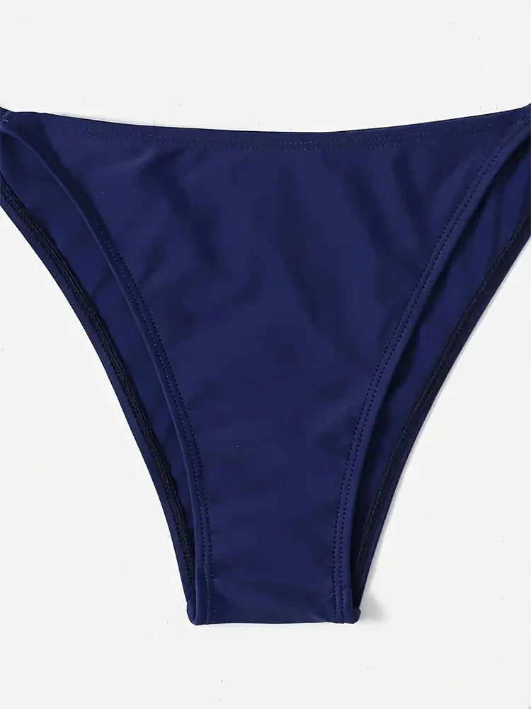 2 Piece Swimwear Thong Bikini Set Navy Blue Swimsuits Womens Bathing Suits Bikinis Triangle Bandage Female Beachwear - The Clothing Company Sydney