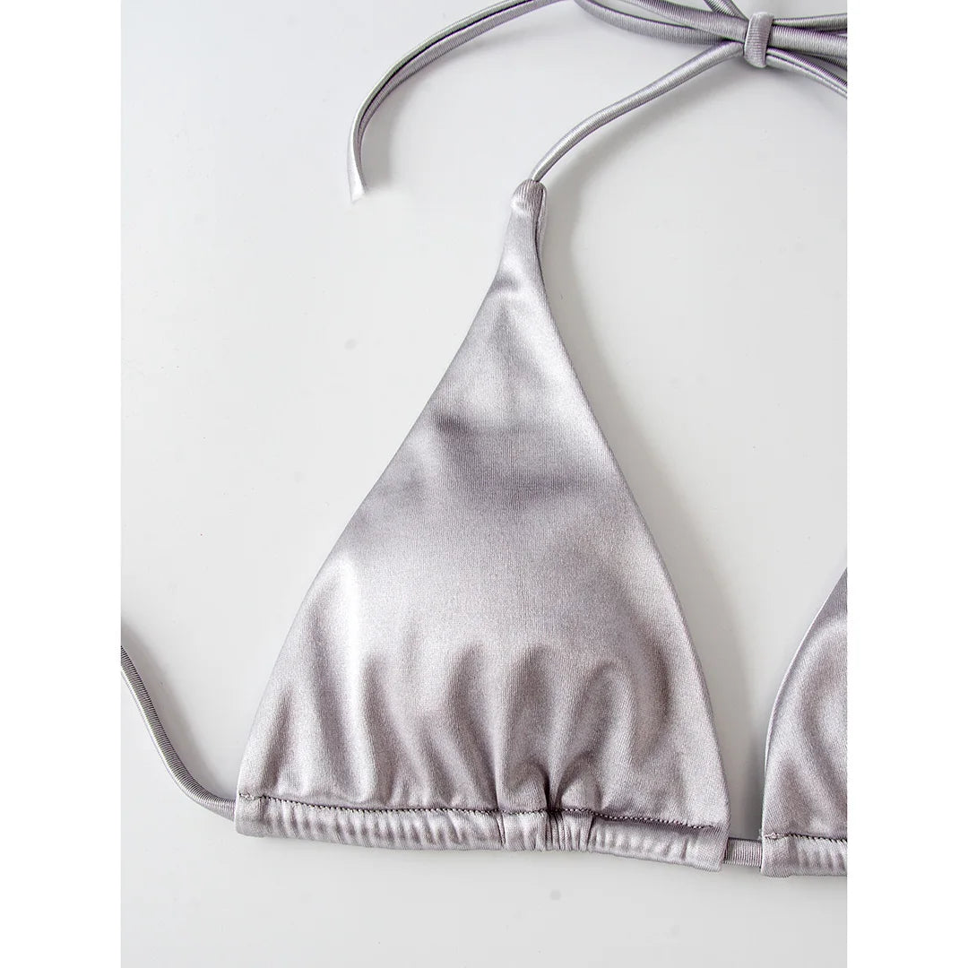 Halter Satin Brazilian Bikini Women Swimwear Female Swimsuit Two-piece Bikini set Bather Bathing Suit The Clothing Company Sydney