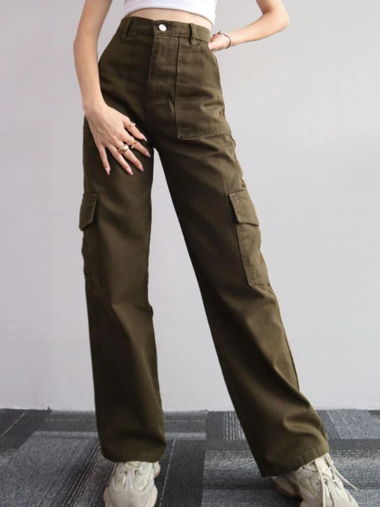 Y2K Women Vintage Cargo Pants Streetwear Parachute Pants Beige Sweatpants Wide Leg Joggers Trousers The Clothing Company Sydney