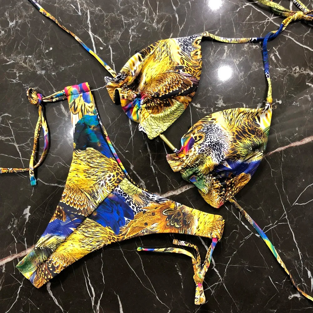 2 Piece Striped Bikini Set Knotted Swimsuit Women Biquinis Beach SThong Swimwear Bandage Brazilian Mirco Bikini Set The Clothing Company Sydney