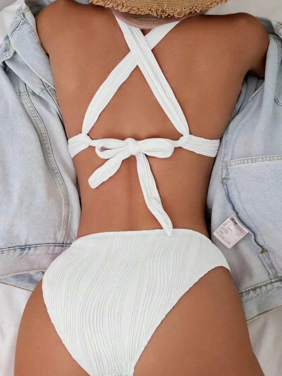 2 Piece Wrinkled Crinkled Bikini Swimwear Swimsuit Two-pieces Bikini Set High Cut Bathing Suit Swim Beach Wear The Clothing Company Sydney