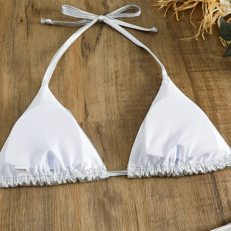 2 Piece Shiny Triangle Micro Thong Bikinis Sets Swimsuit Mini Swimwear Bathing Swiming Suits - The Clothing Company Sydney