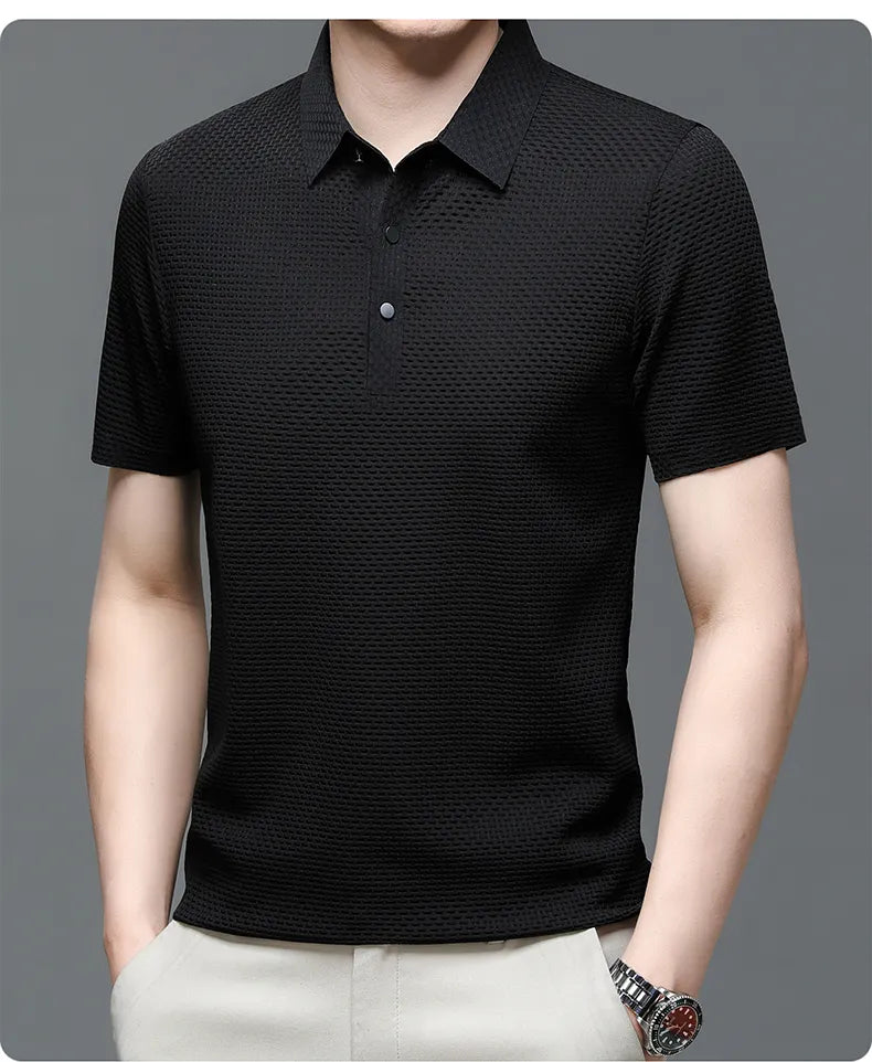 Summer Men's Lop-up Hollow Short-sleeved Polo Shirt Ice Silk Breathable Business Fashion T-Shirt Male Top The Clothing Company Sydney