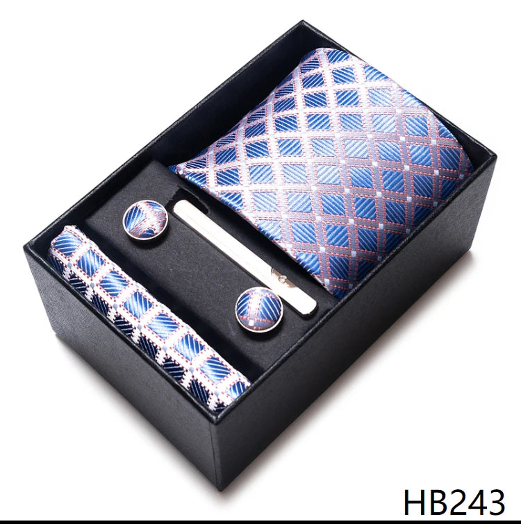 4 Piece Tie Handkerchief Cufflink Set For Men Necktie Holiday Gift Box Blue Gold Suit Accessories Slim Wedding Set The Clothing Company Sydney