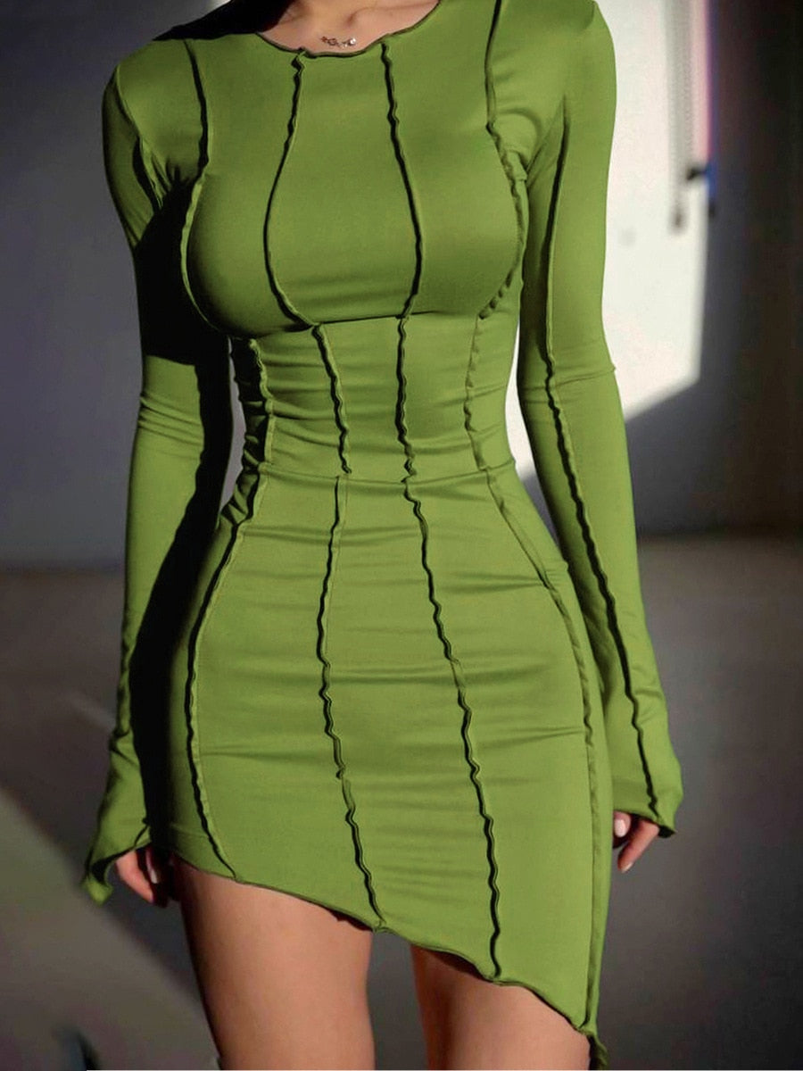 Spring Club Striped Y2K Mini Bodycon Party Women Dress Autumn Irregular O Neck Long Sleeve Fashion Dress The Clothing Company Sydney