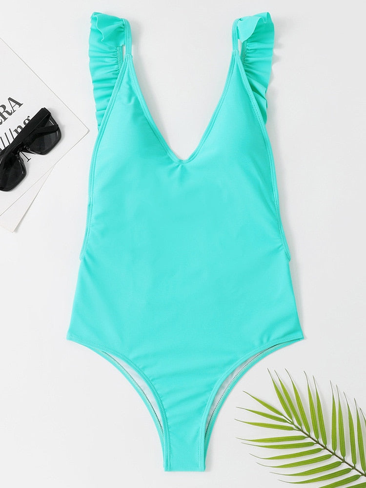 High Cut Ruffled Female Swimwear One Piece Swimsuit Women Backless Monokini Bather Bathing suit Swim Bodysuit The Clothing Company Sydney