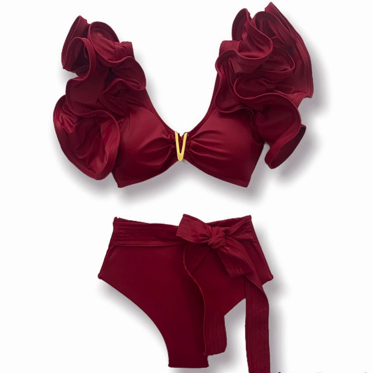 V-Neck High Waist Bikini Sets Shoulder Ruffled Printed Swimsuit Two Piece Swimwear Bathing Suits The Clothing Company Sydney