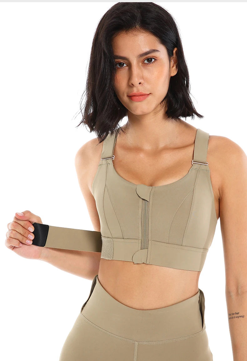 Large Size High-strength Sports Bra Women's Shockproof Running Big Chest Small Front Zipper Fitness Yoga Clothing Vest Underwear - The Clothing Company Sydney