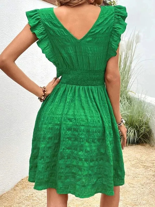 Elegant Short Summer Casual Slim Red Sleeveless Holiday Beach Dress Fashion V Neck A-line Dresses - The Clothing Company Sydney