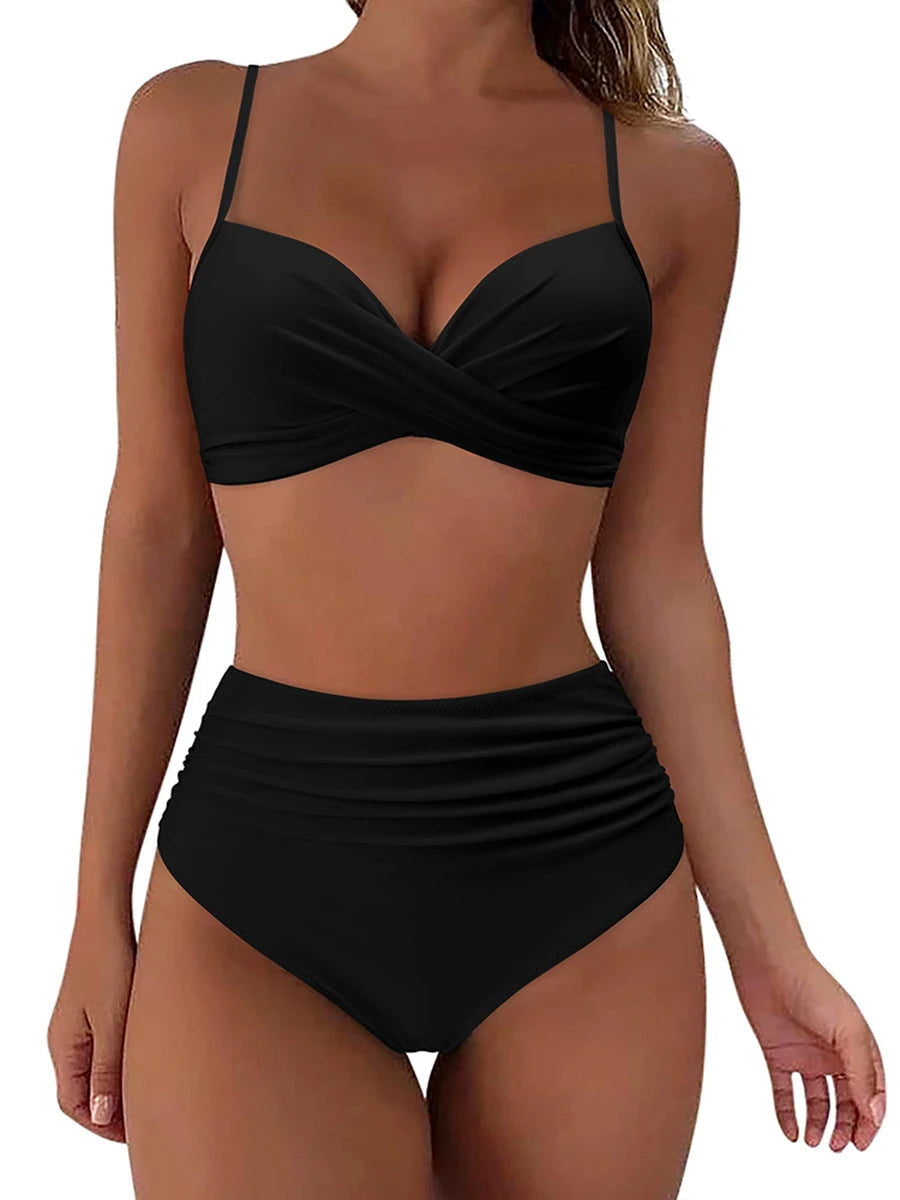 Cross Frill Bikinis Women Swimwear Print High Waist Swimsuit Beachwear Bathers Bathing Swimming Swim Suit The Clothing Company Sydney