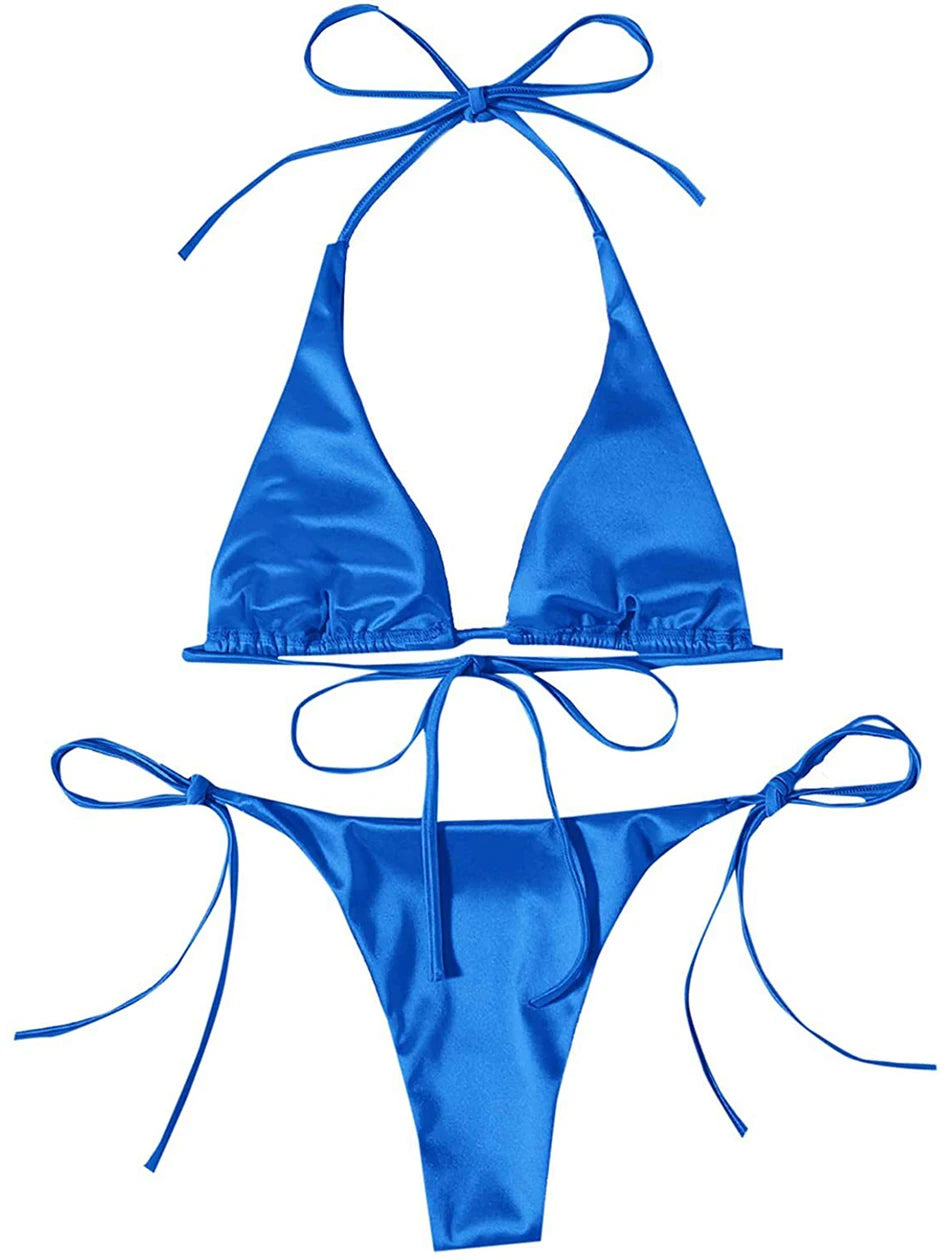 Metallic Halter Triangle Swimsuit Women Swimwear Bathing Suits Brazilian Thong Micro Bikinis Set Beach Wear - The Clothing Company Sydney