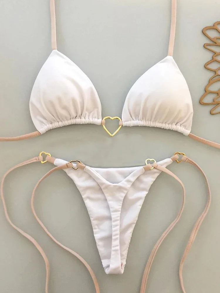 Women's White Bikini Low Waist Lace-up Swimsuit Two-piece Set Swimwear - The Clothing Company Sydney
