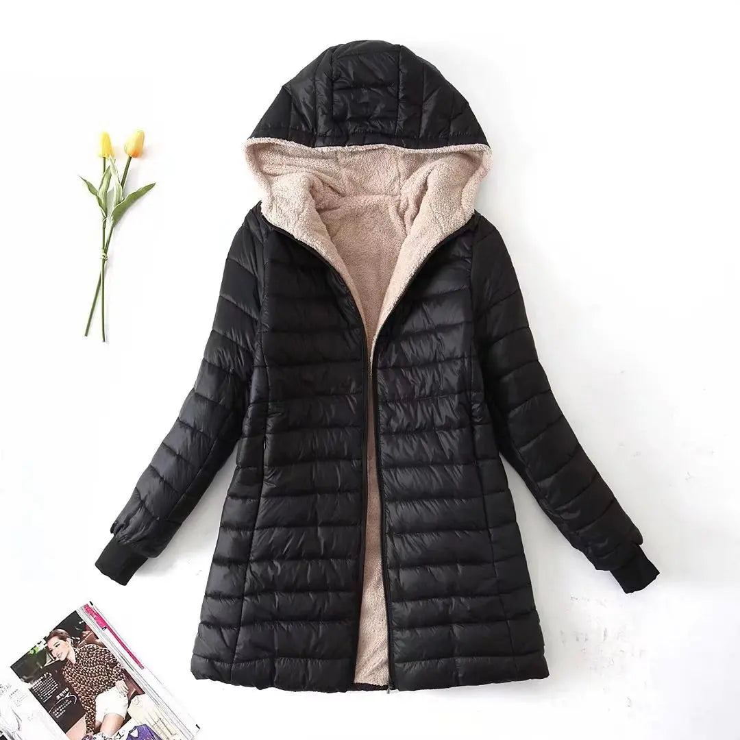 Women's Jacket Winter Mid Length Hooded Fit Plus Fleece Cotton Padded Coat Warm Lamb Fleece Parkas Winter Jackets - The Clothing Company Sydney