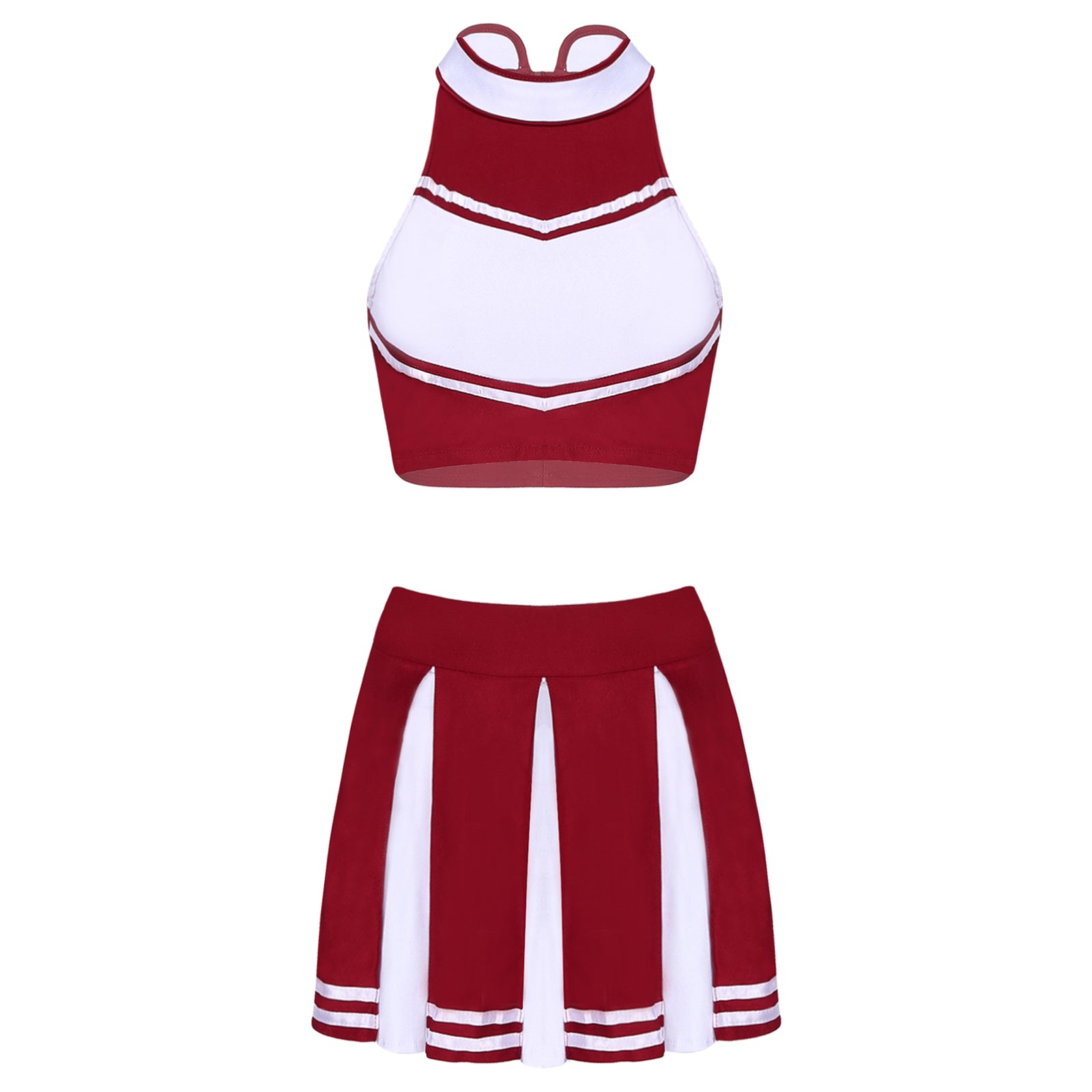 Women's Cheerleading Costume Uniform Carnival Cosplay Outfit Stand Collar Sleeveless Crop Top with Mini Pleated Skirt - The Clothing Company Sydney