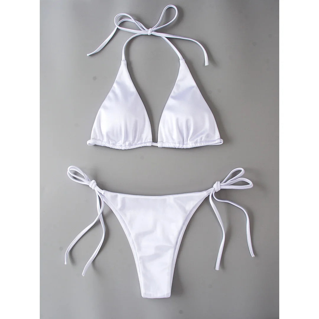 Halter Satin Brazilian Bikini Women Swimwear Female Swimsuit Two-piece Bikini set Bather Bathing Suit The Clothing Company Sydney