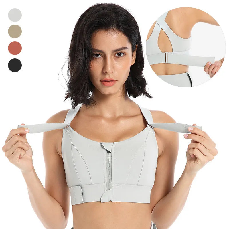 Large Size High-strength Sports Bra Women's Shockproof Running Big Chest Small Front Zipper Fitness Yoga Clothing Vest Underwear - The Clothing Company Sydney