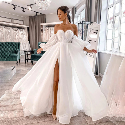 Customized Sweetheart Neck High Slit Wedding Dresses Womens Backless Off Shoulder Charming Bride Gown The Clothing Company Sydney