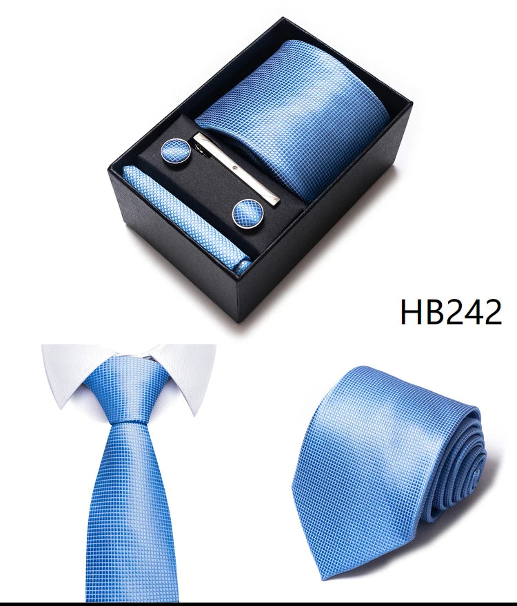 4 Piece Tie Handkerchief Cufflink Set For Men Necktie Holiday Gift Box Blue Gold Suit Accessories Slim Wedding Set The Clothing Company Sydney