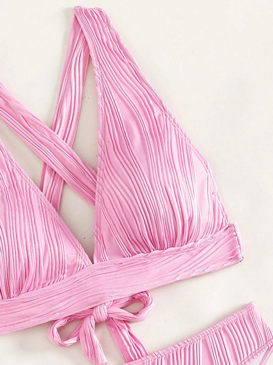 2 Piece Wrinkled Crinkled Bikini Swimwear Swimsuit Two-pieces Bikini Set High Cut Bathing Suit Swim Beach Wear The Clothing Company Sydney