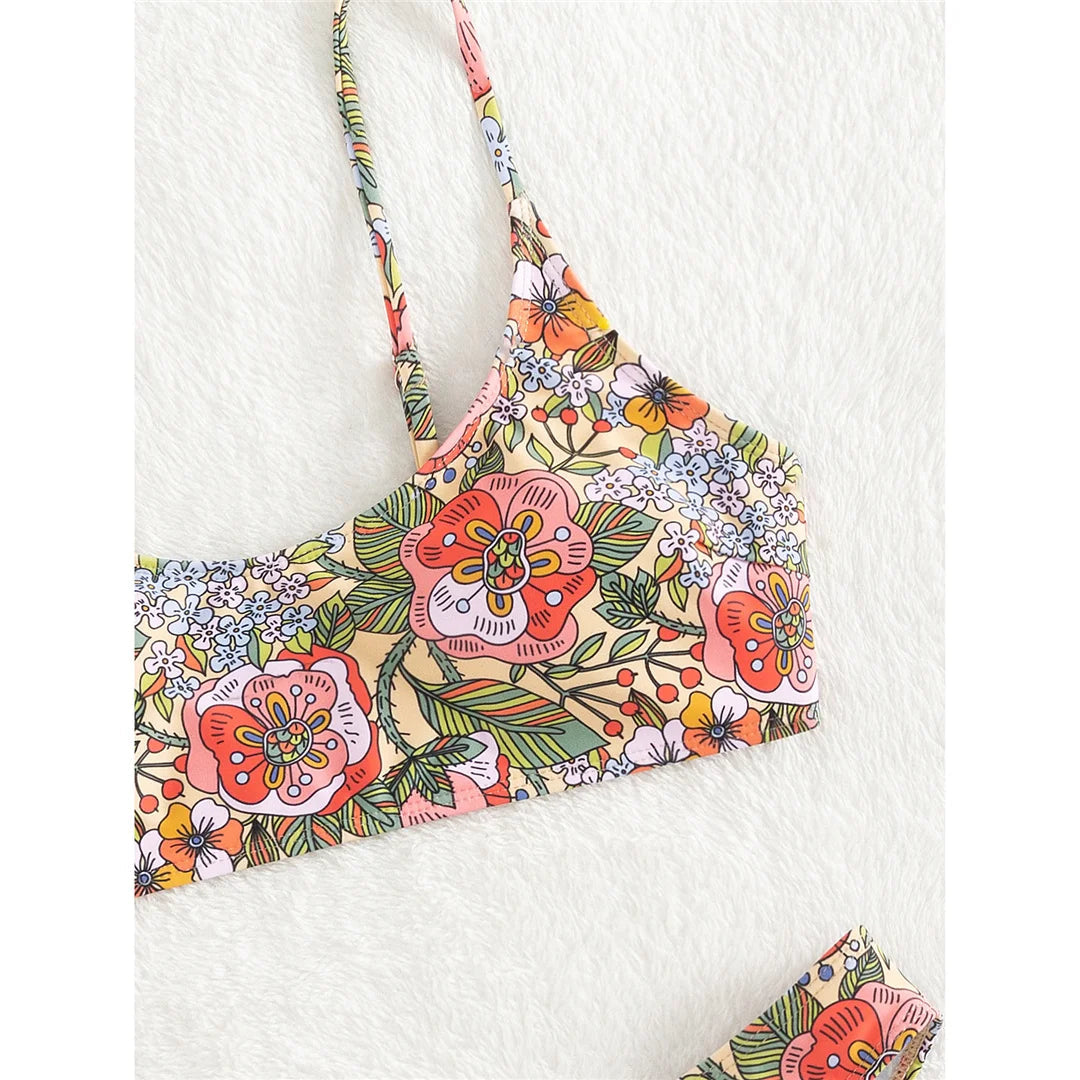 Floral Printed Brazilian Mid Waist Bikini Women Swimwear Swimsuit Two-piece Bikini set Bather Bathing Suit The Clothing Company Sydney