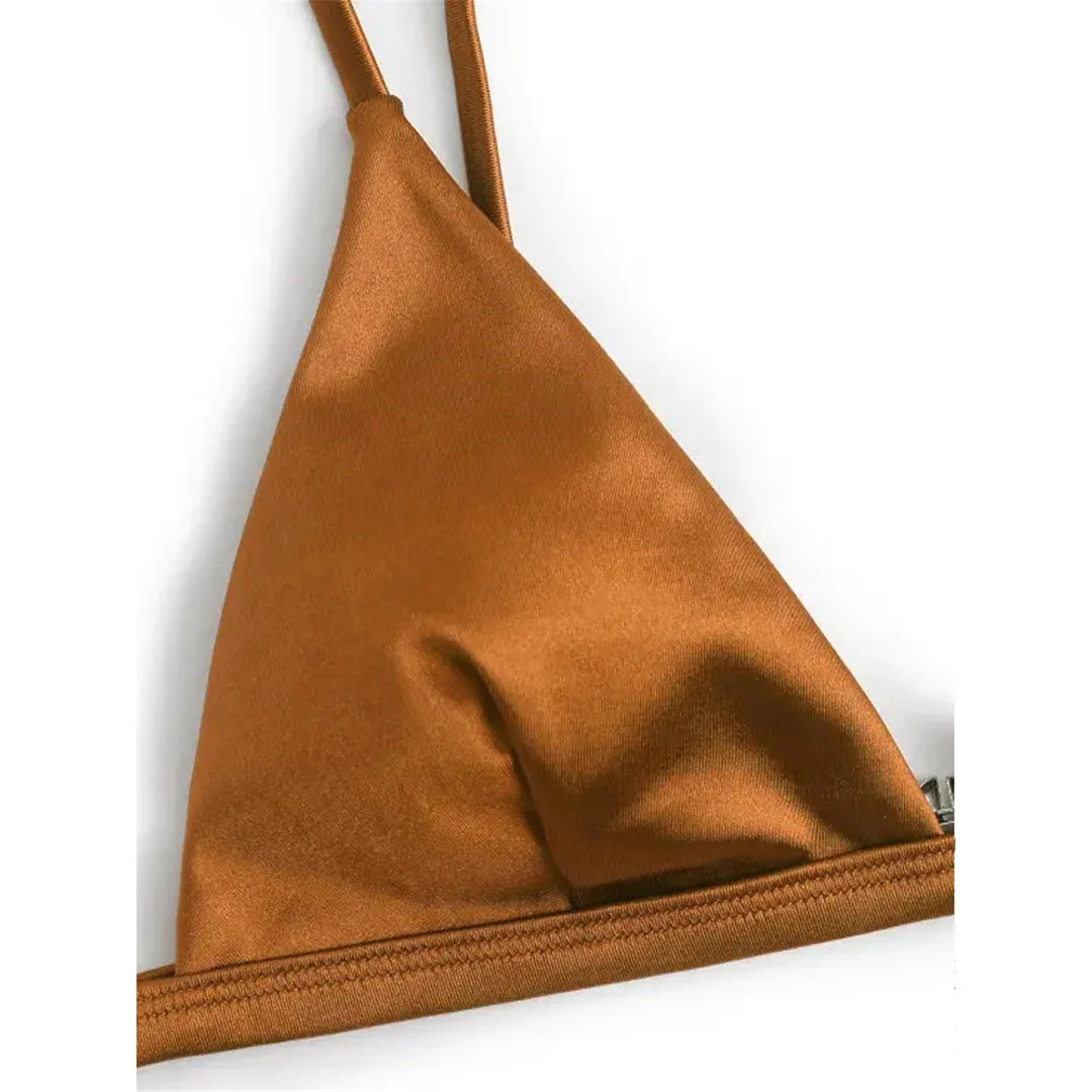 Side Tie Satin High Leg Cut Brazilian Bikini Swimwear Swimsuit Two piece Bikini set Bather Bathing Suit - The Clothing Company Sydney