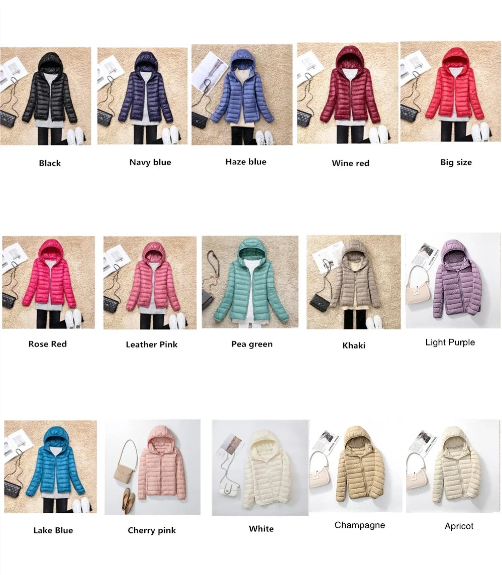 Women Puffer Jacket Plus Spring Autumn Female Ultra Lightweight Packable Hooded Down Coats - The Clothing Company Sydney