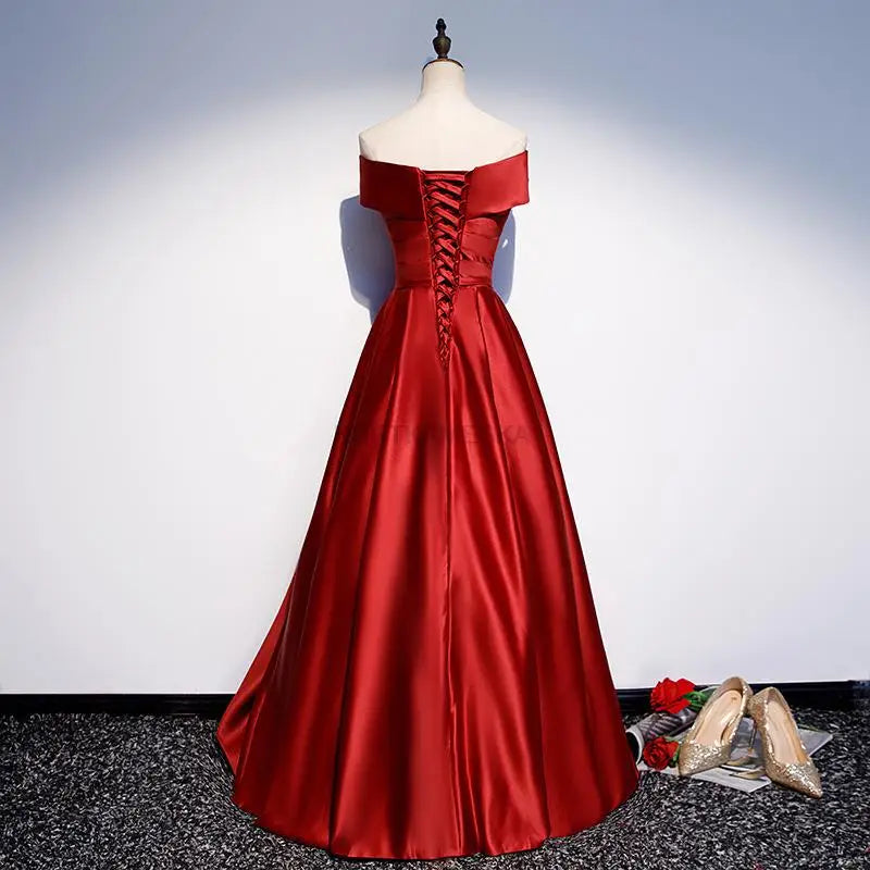 Elegant Formal Boat Neck Satin Wedding Bridesmaid Maxi Long Prom Evening Cocktail Party Summer Dresses - The Clothing Company Sydney