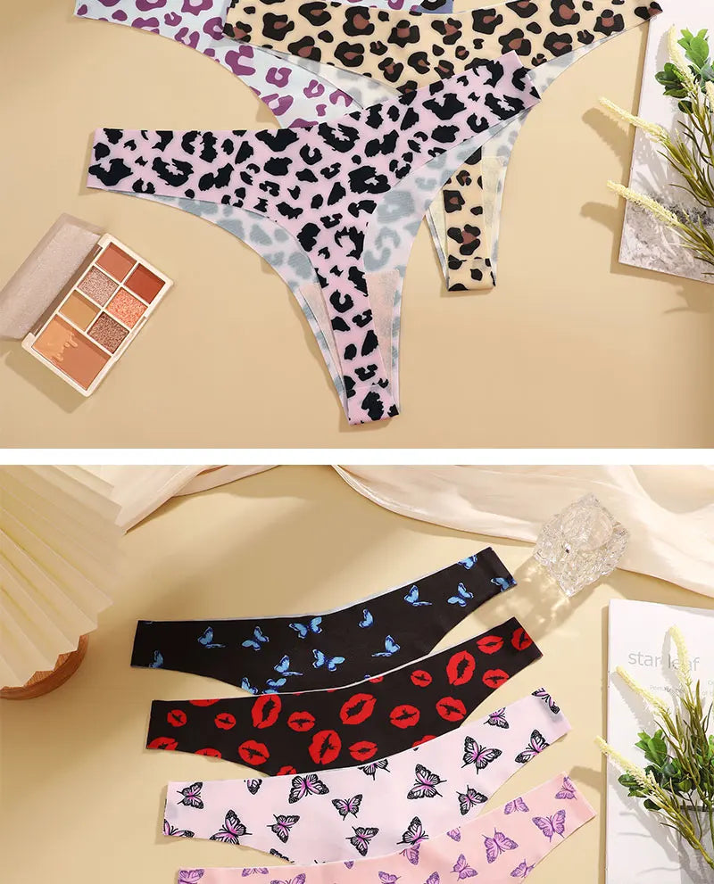 7 Pack Ice Silk G-String Thong Women's Seamless Panties Low Waist Print Underwear Lingerie - The Clothing Company Sydney