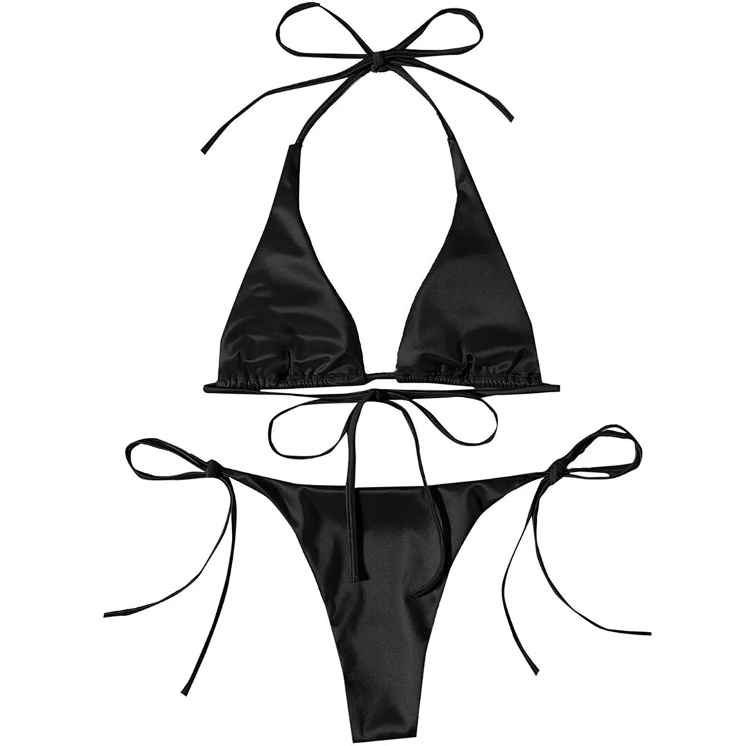 Halter Satin Brazilian Bikini Women Swimwear Female Swimsuit Two-piece Bikini set Bather Bathing Suit The Clothing Company Sydney