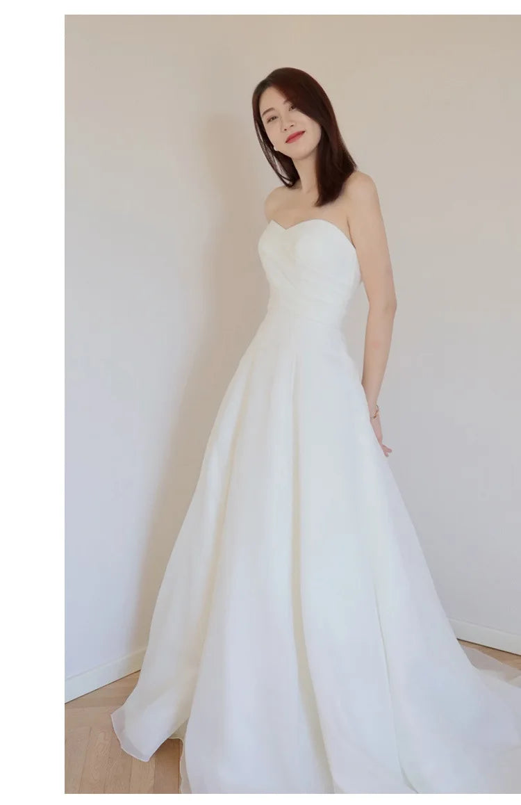 Strapless Elegant A-line Sleeveless Classic Lace Up Small Train Wedding Dress - The Clothing Company Sydney