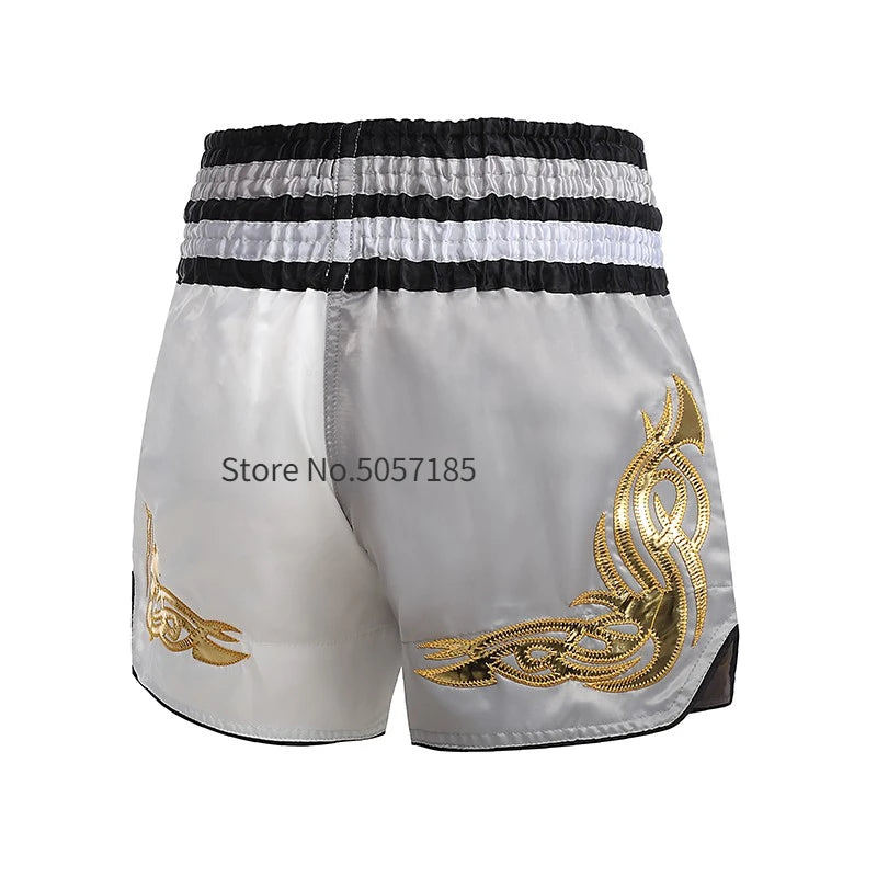 Muay Thai Shorts Men's Women's Boxing Shorts Child Embroidery Satin Kickboxing Pants Combat Grappling Cage Fighting MMA Shorts - The Clothing Company Sydney
