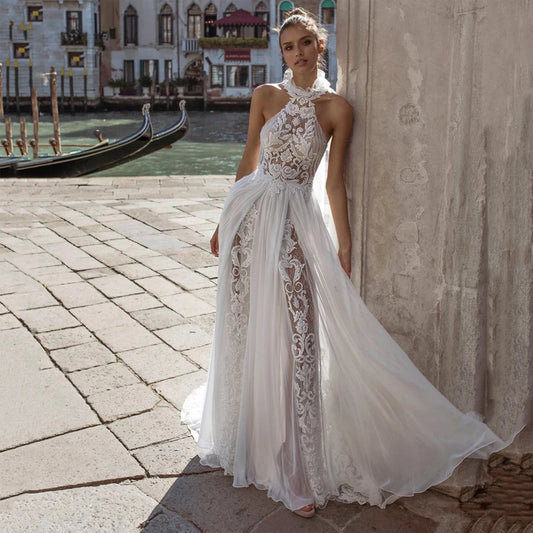 Elegant Lace Halter Women Wedding Dresses Lace Decals Bride Gowns Mopping Length Customised Wedding Dress The Clothing Company Sydney