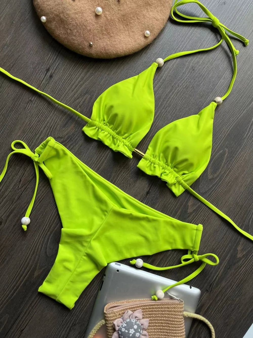 2 Piece Triangle Bathing Suit for Women Brazilian Bikinis Halter Swimwear Push Up Swimsuit Metal Chain Beach Bikini Set The Clothing Company Sydney