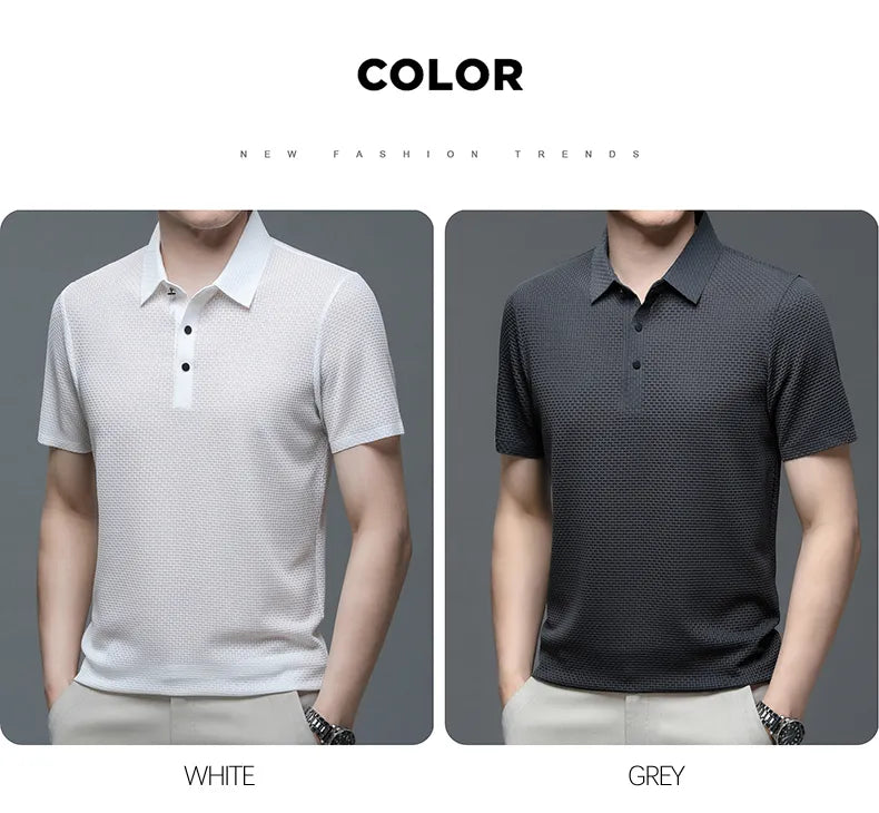 Summer Men's Lop-up Hollow Short-sleeved Polo Shirt Ice Silk Breathable Business Fashion T-Shirt Male Top The Clothing Company Sydney