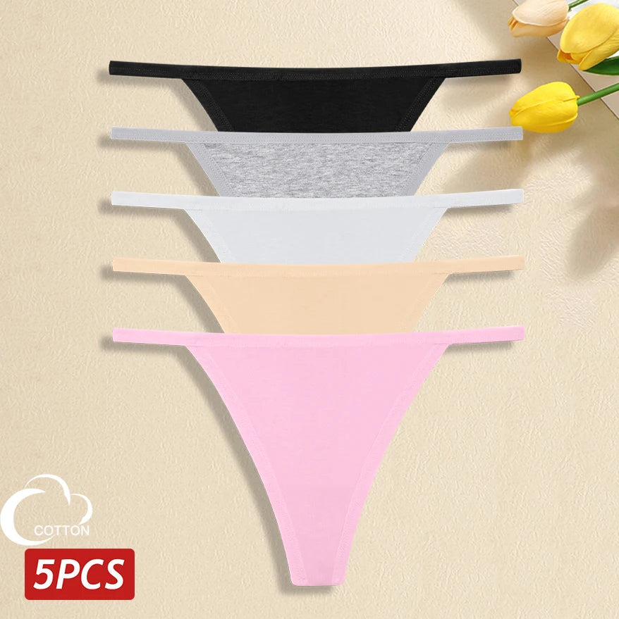 5 Pack Women's Cotton Panties Underwear Low Waist G-String Thongs Breathable Lingerie Set The Clothing Company Sydney
