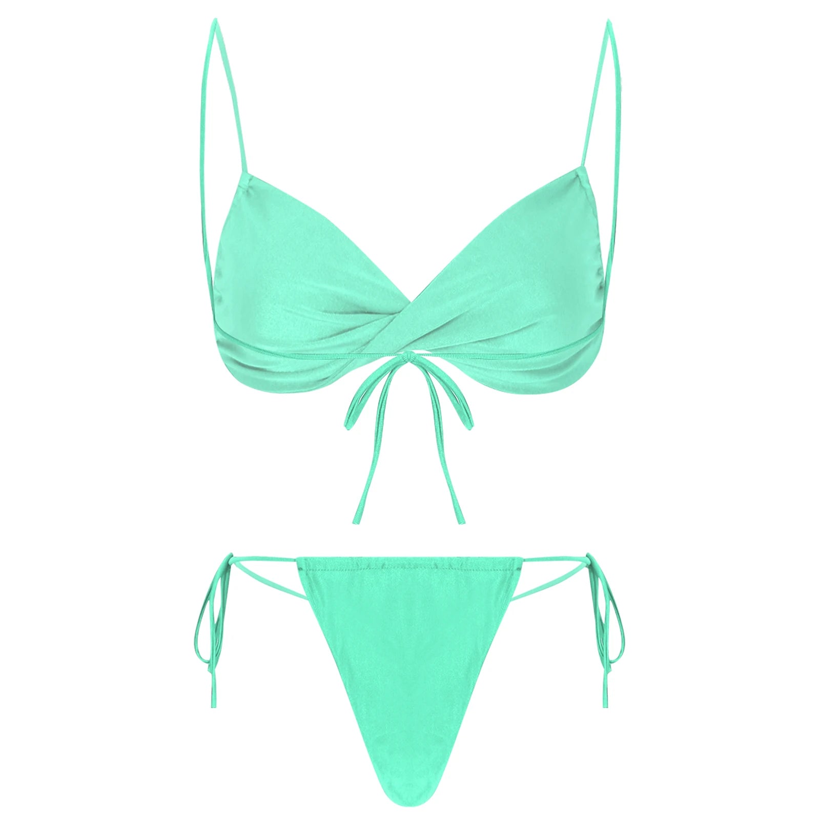 Womens Bikini Set Bathing Suit Pad Free Bra Top with High Cut Thong Briefs Side Tie Tying 2 Piece Swimwear Pool Beach Wear - The Clothing Company Sydney