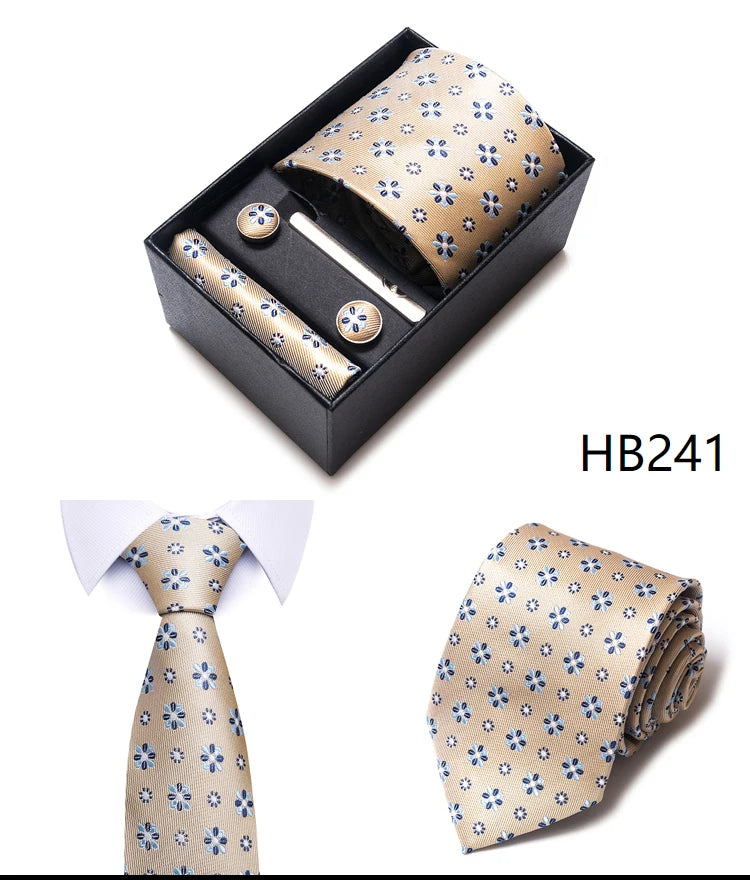 4 Piece Tie Handkerchief Cufflink Set For Men Necktie Holiday Gift Box Blue Gold Suit Accessories Slim Wedding Set The Clothing Company Sydney
