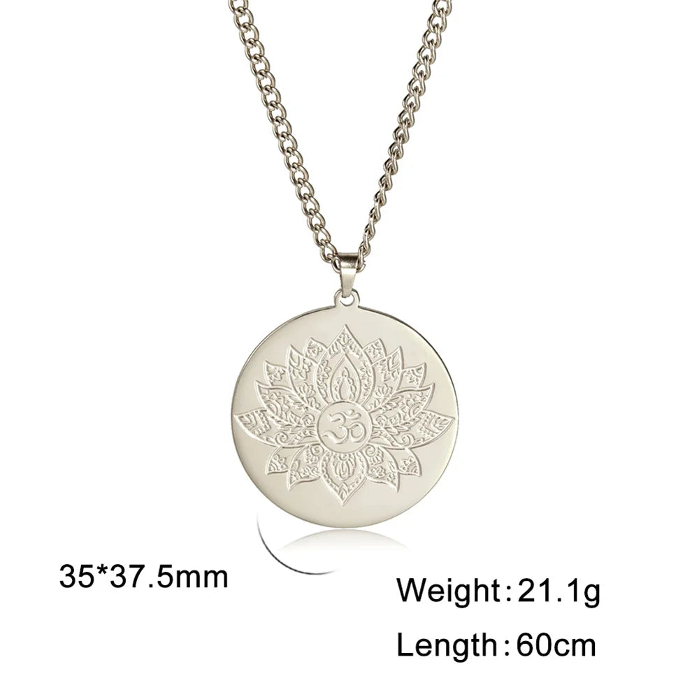 Yoga Lotus Om Aum Symbol Pendant Necklace Hindu Buddhist Stainless Steel Chain Meditation Spiritual Religious Jewellery The Clothing Company Sydney