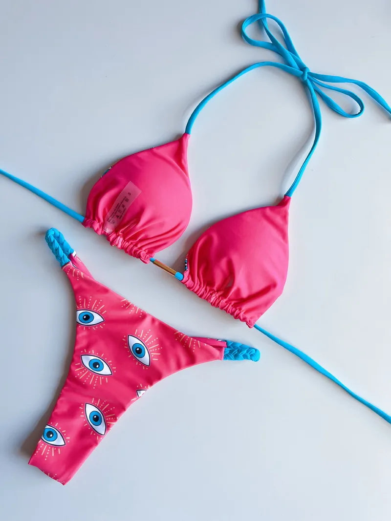 2 Piece Halter Micro Bikini Thong Swimsuit Women's Swimwear Bandage Brazilian Bathing Suit - The Clothing Company Sydney