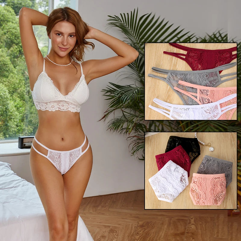 3 Pack Lace Hollow Out Thongs Women Panties Low Waist Transparent G-String Underwear Breathable Intimates Lingerie - The Clothing Company Sydney