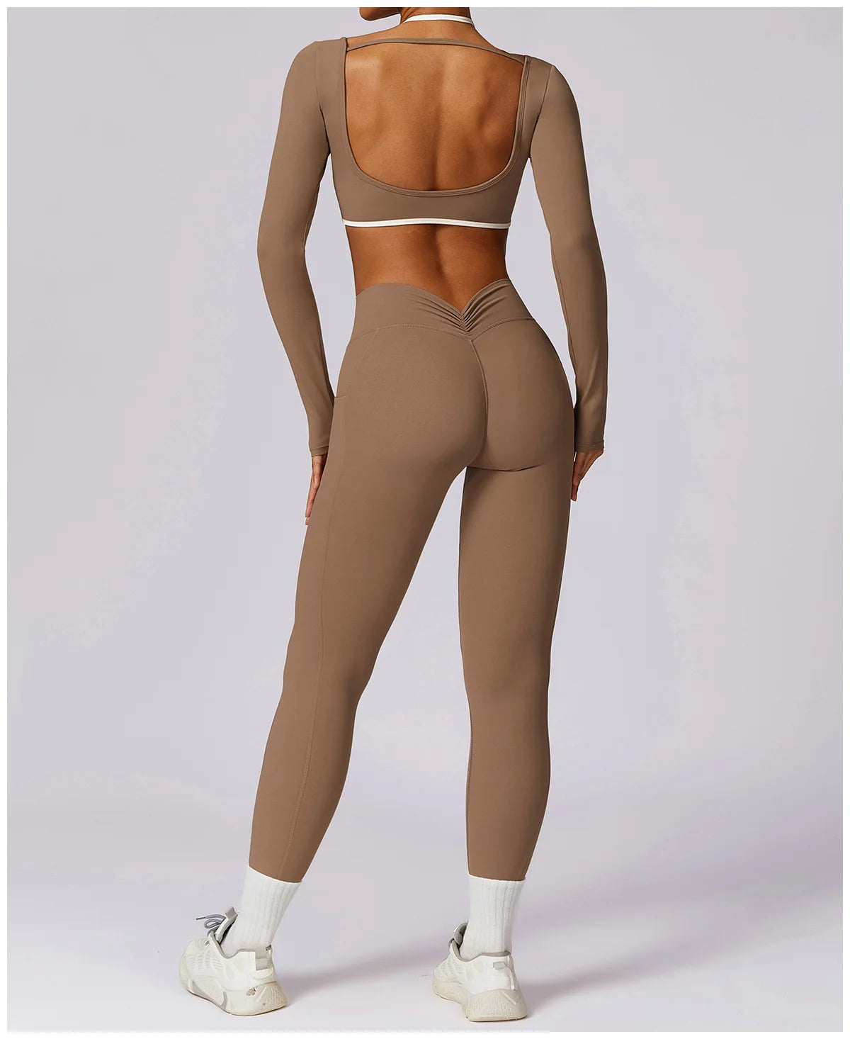 2 Piece Womens Tracksuit Yoga Set Workout Sportswear Gym Clothing Fitness Long Sleeve Crop Top High Waist Leggings Sports Suits - The Clothing Company Sydney
