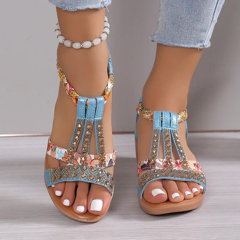 Women's Wedge Summer Shoes Rhinestones Elastic Platform Peep Toe Outdoor Sandals - The Clothing Company Sydney