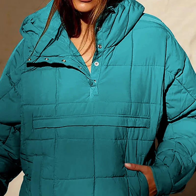 Autumn Winter Padded Jacket For Women Fashion Pockets Long Sleeves Hooded Pullovers Casual Coat - The Clothing Company Sydney