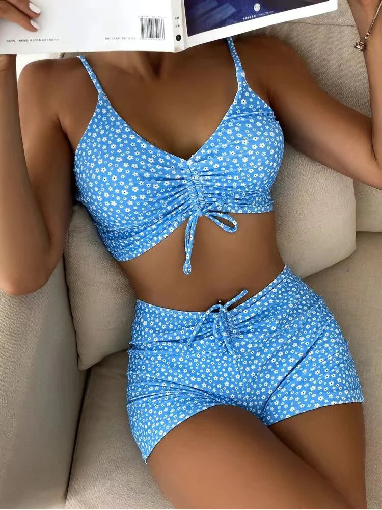 2 Piece High Waist Bikini Swimsuit Women Push Up Bikini Floral Swimsuit Print Swimwear Swim Trunks Bathing Suit - The Clothing Company Sydney