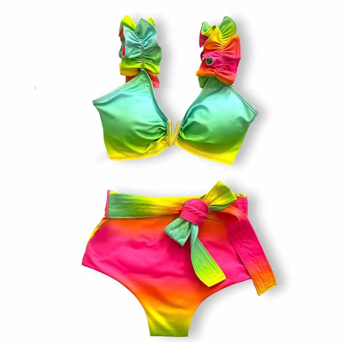 V-Neck High Waist Bikini Sets Shoulder Ruffled Printed Swimsuit Two Piece Swimwear Bathing Suits The Clothing Company Sydney