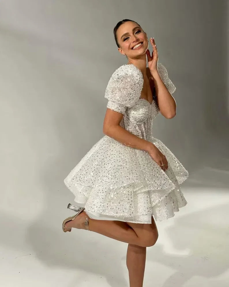 Sweetheart A-Line Evening Sweetheart A-Line Mini Wedding Dress Detachable Sleeves Prom Gowns Bride Formal Party Dress The Clothing Company Sydney