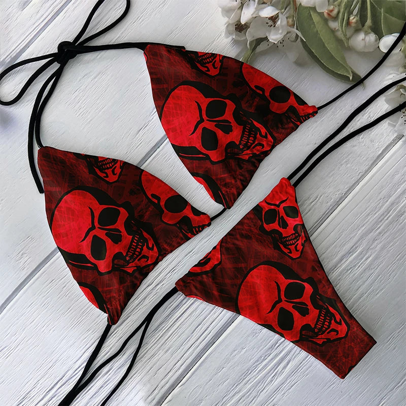 2 Piece Bikini Set Women Backless Low Waist Skull Pattern Printed Swimsuit Beach Surfing Vacation Swimwear - The Clothing Company Sydney