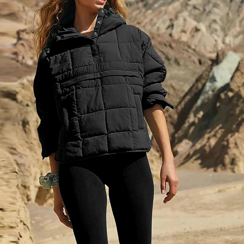 Autumn Winter Padded Jacket For Women Fashion Pockets Long Sleeves Hooded Pullovers Casual Coat - The Clothing Company Sydney