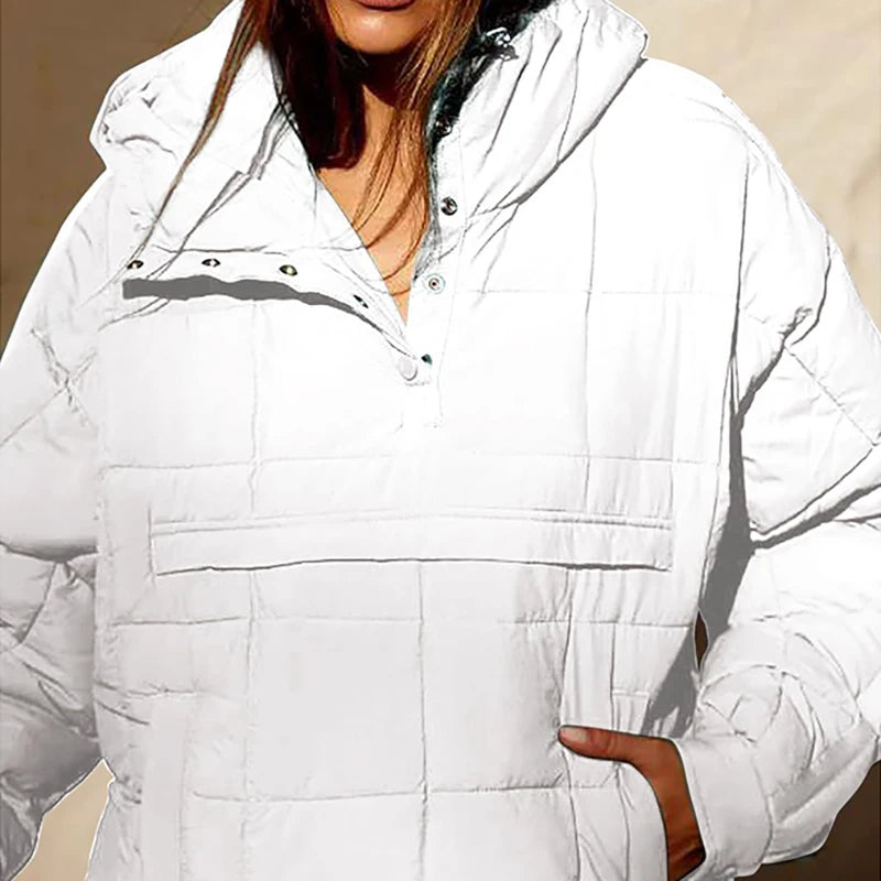 Autumn Winter Padded Jacket For Women Fashion Pockets Long Sleeves Hooded Pullovers Casual Coat - The Clothing Company Sydney