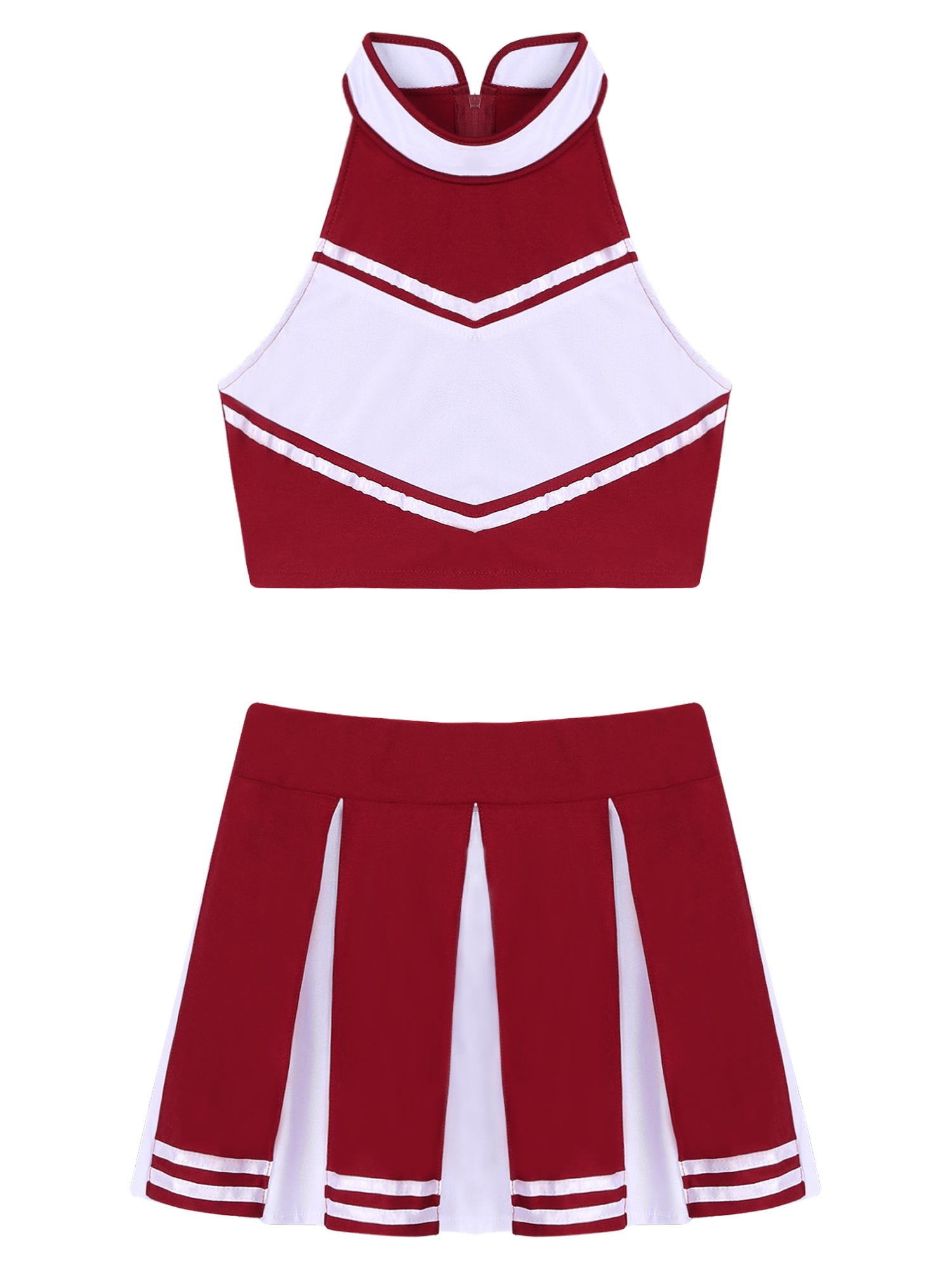 Women's Cheerleading Costume Uniform Carnival Cosplay Outfit Stand Collar Sleeveless Crop Top with Mini Pleated Skirt - The Clothing Company Sydney